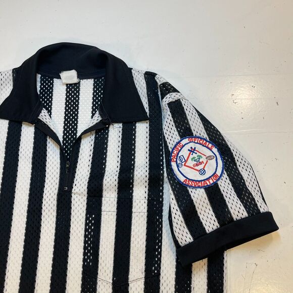 VINTAGE CLIFF KEEN ATHLETIC REF REFEREE STRIPED JERSEY SHIRT Sz Mens L GUAM - Picture 2 of 5